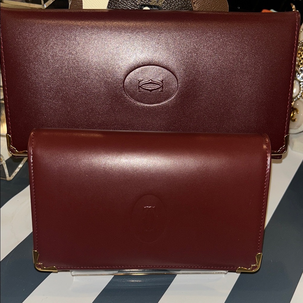 Cartier Elegant Burgundy Leather Wallets Bundle